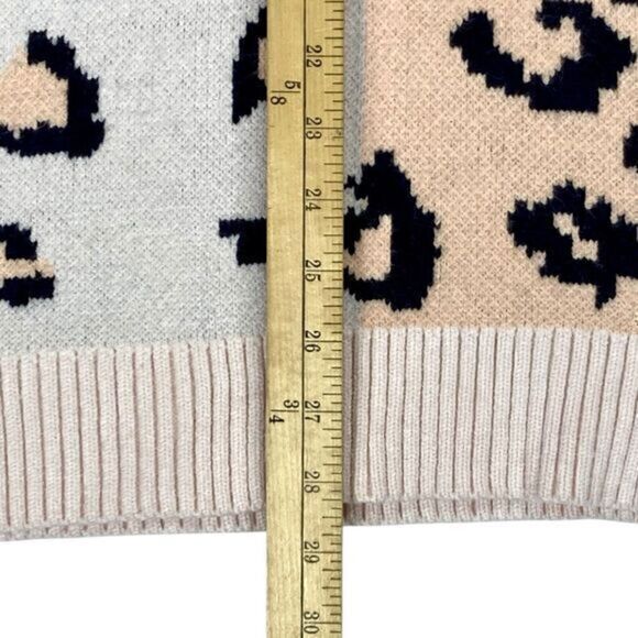 Dress Up Sweater Women Large Beige Orange V-Neck Cheetah Print Oversize Pullover - Picture 12 of 16